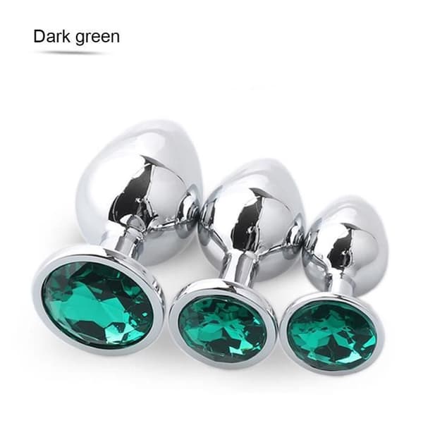 Stål metall anal plugg 3 st set diamant butt plug och 7 tums vibrator honvibrator - mörkgrön typ