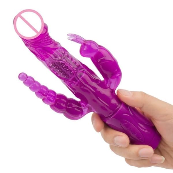 Erotisk sexleksak Triple Pleasure Kanin Vibrator Dubbel Penetration Anal Dildo G Spot Klitoris Stimulator Sexleksaker för vuxna - Rosa Typ