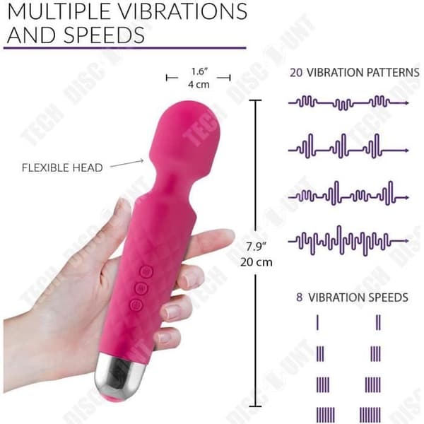 TD® sladdlös stavmassageapparat 8 kraftfulla hastigheter och 20 vibrationsmönster - Bärbar elektrisk personlig massageapparat - Impermea