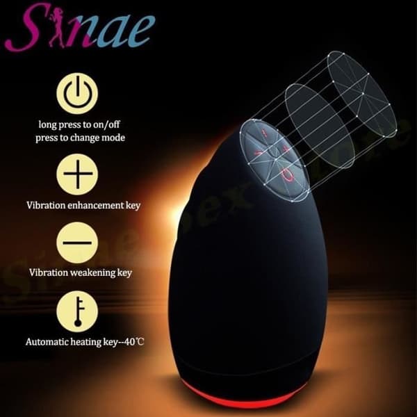 Elektrisk masturbator - Sinae - Uppvärmd - 3 hastigheter - 6 frekvenser - Svart silikon