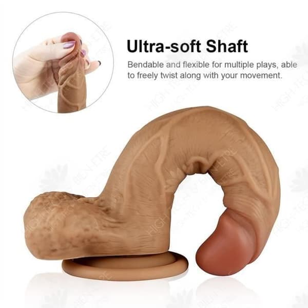 HTBE® Sugkopp simulering fallus massagestav vuxen kvinnlig sexprodukter mjuk silikon dubbellager flytande material