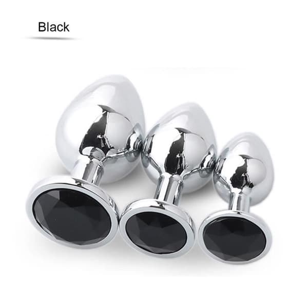 Stål metall anal plugg 3 st uppsättning diamant butt plug och 7 tums vibrerande vibrator kvinna vibrator-svart typ