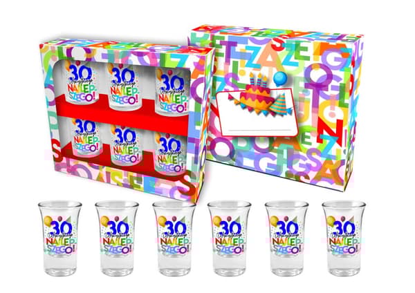 FØDSELSDAGSBREV glas 30, sæt med 6 glas, 35 ml