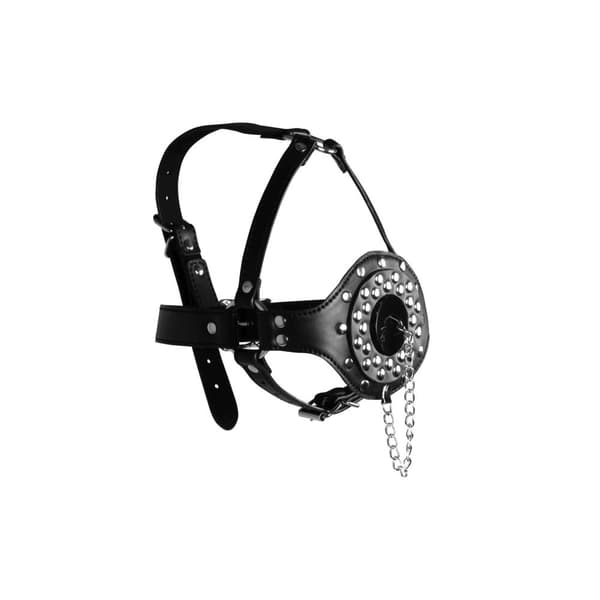 Open Mouth Gag hovedsele med stikprop sort