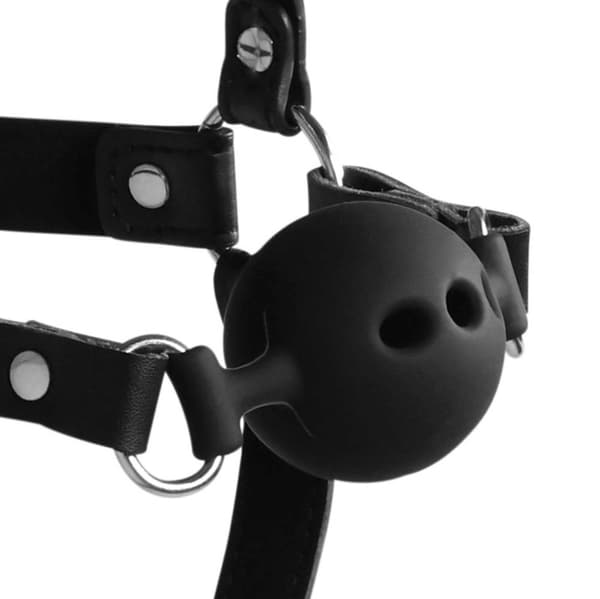 Huvudsele med andningsbar Ball Gag och Nose Hooks Svart