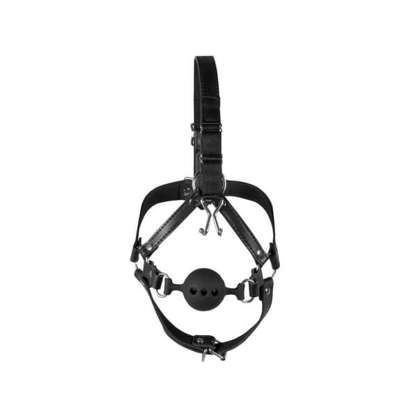 Huvudsele med andningsbar Ball Gag och Nose Hooks Svart