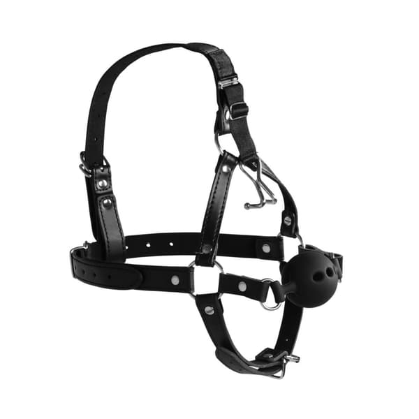 Huvudsele med andningsbar Ball Gag och Nose Hooks Svart