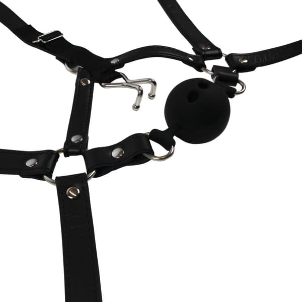 Huvudsele med andningsbar Ball Gag och Nose Hooks Svart