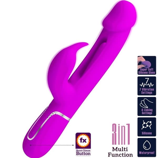 PRETTY LOVE Kampas Rabbit 3 i 1, multifunktionsvibrator med tungeviolet