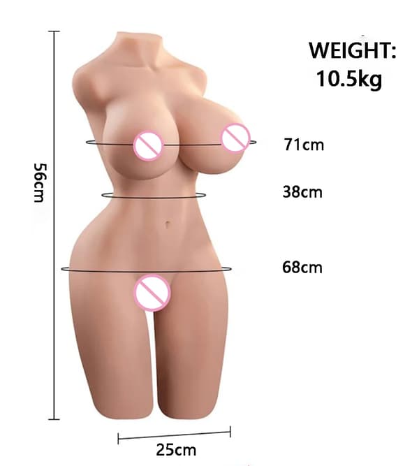 Manlig masturbator torso, realistiska dubbla kanaler, mjukt TPE-material,10,5 kg