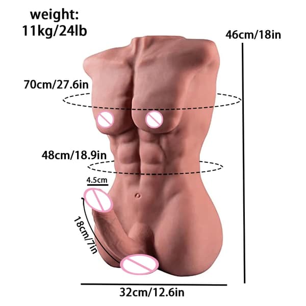 Halv-krops realistisk masturbator, fleksibelt TPE-materiale, letvægts 11 kg,11 kg