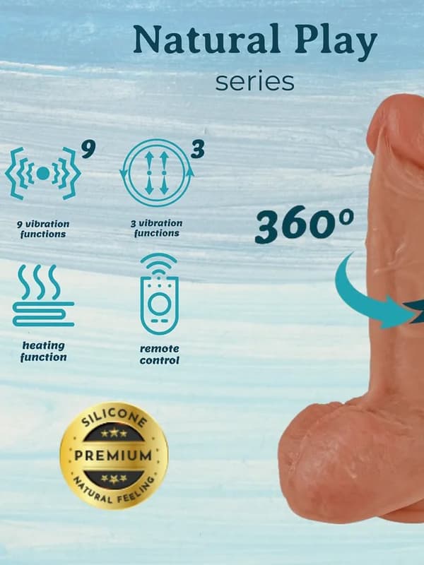 Heating, Thrusting & Rotating Silicone Dildo 22 cm Dildo med vibrator