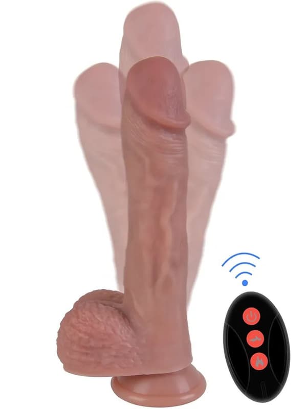 Heating, Thrusting & Rotating Silicone Dildo 22 cm Dildo med vibrator