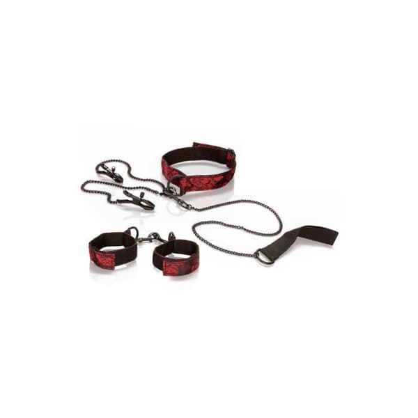 Bondage set - Scandal - Submissive Kit - Röd - Choker med koppel - Handbojor och ögonmask