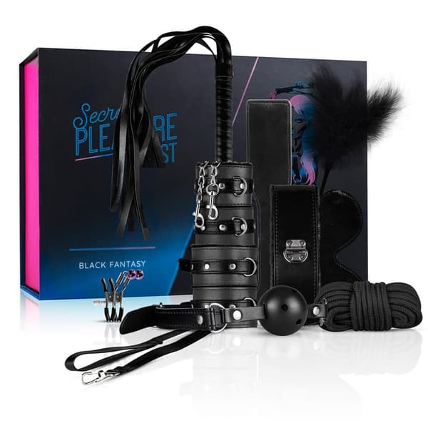 SECRET PLEASURE CHEST – BLACK FANTASY BONDAGE-SET I 10 DELAR