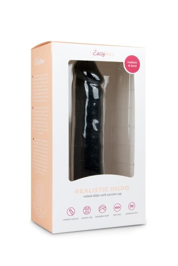 EASYTOYS REALISTISK SVART DILDO MED SUGPROPP 20,5CM