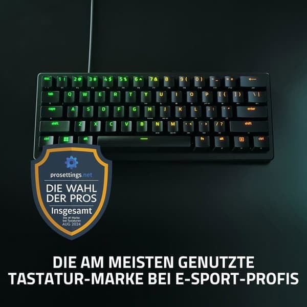Kabelbunden gamingtangentbord, mini-formfaktor (60 %), linjära analoga optiska switchar från Razer, anpassningsbar utlösningspunkt, Rapid