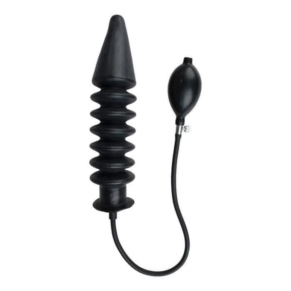 Analplugg - XR Brands - Uppblåsbar - Med handpump - Svart - Ribbad struktur
