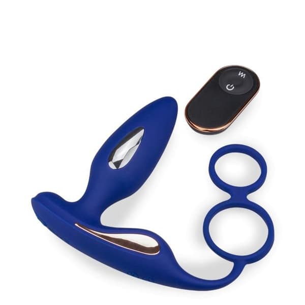 Vibrations- och elektrostimulerande analplugg med Fever cockring