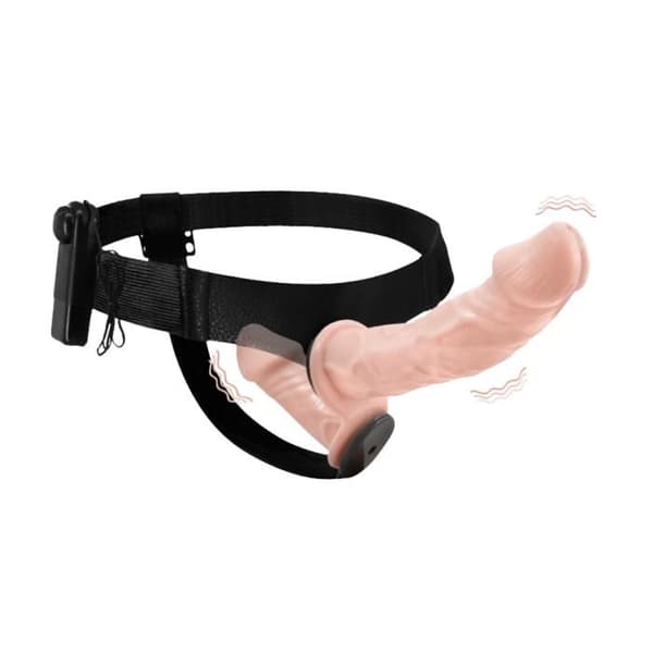 Dubbel god strap-on med fjärrkontroll och sladd