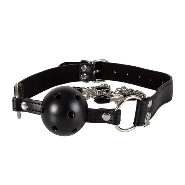 DIABOLIQUE BLACK - GAG MED BRYSTKLEMMER