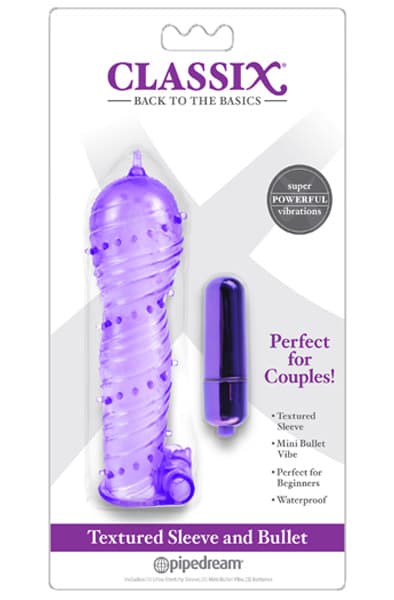 Pipedream Textured Sleeve & Bullet Purple Penismanchetter med vibrator