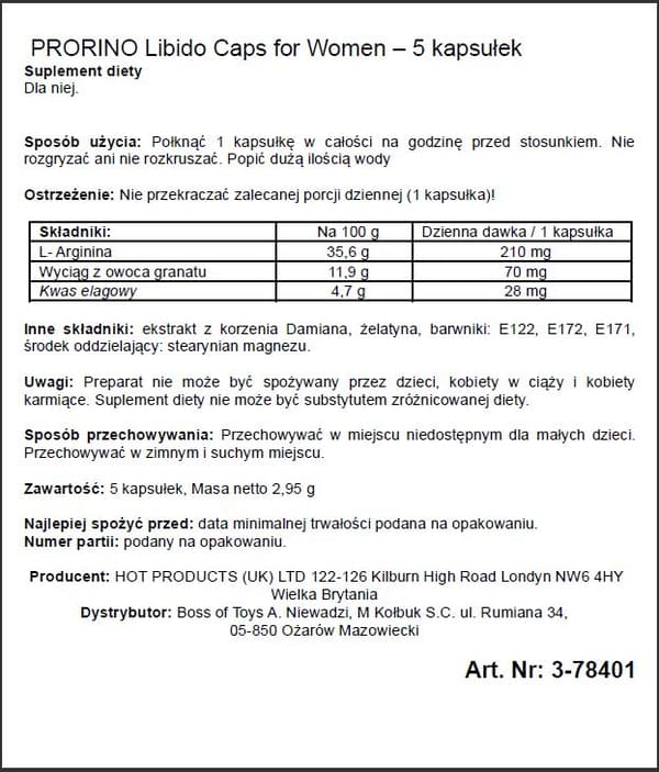 Kosttillskott PRORINO Dam 5st black line Libido Caps