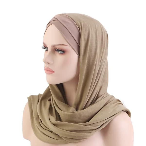 Let at sætte på muslimsk twist turban til kvinder - Veiling Hijab Malaysia, Sort & Beige