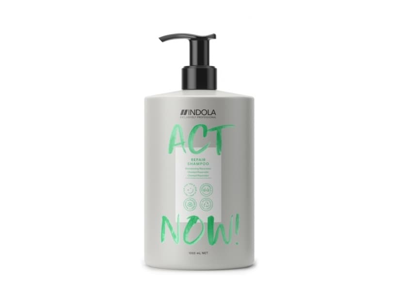 Indola Act Now Repair, Unisex, Profesjonell, Sjampo, Sprøtt hår, Skadet hår, Livløst hår, Alle farger, 1000 ml