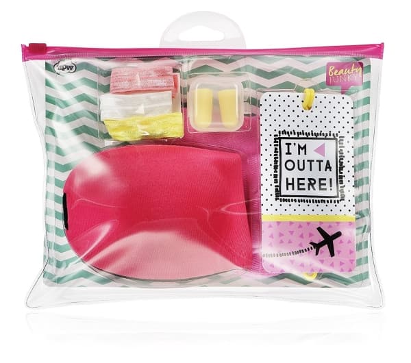 Inflight Essential Kit Set Beauty Junky: Beauty Junky, Hair Elastic, 3 pcs + Beauty Junky, Foam Earplugs + Beauty Junky, Luggage Tag, Metal Keyring +