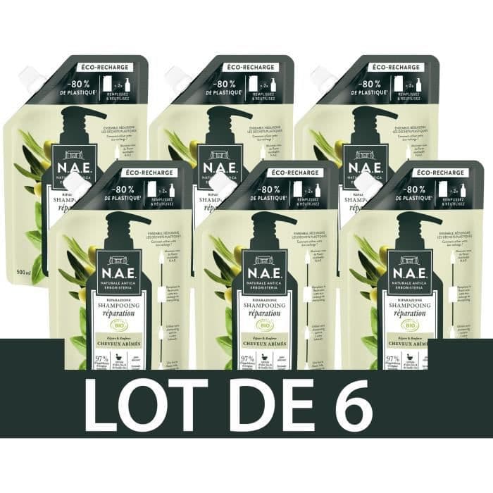 NAE Liquid Shampoo Mycket skadat hår Reparerar och stärker Riparazione Refill 500ml Paket med 6