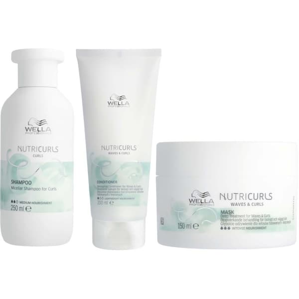 Wella Nutricurls Curly Hair Shampoo 250ml + Conditioner 200ml + Mask 150ml - Lockigt & Permanentat