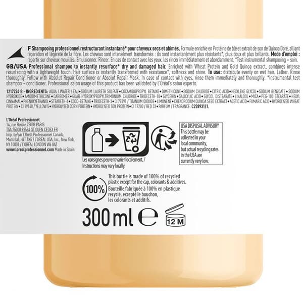 Hårprodukter Set - L'ORÉAL PARIS - L'Oréal Professionnel - Champú Reparador Absolut Repair Serie Expert 300 ml