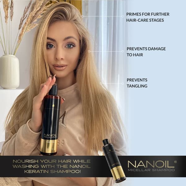 Micellar Shampoo Med Keratin Nanoil Argan Keratin Micellar Shampoo 300 ml - Rig på keratin, reparation og rensning, styrke til svagt hår