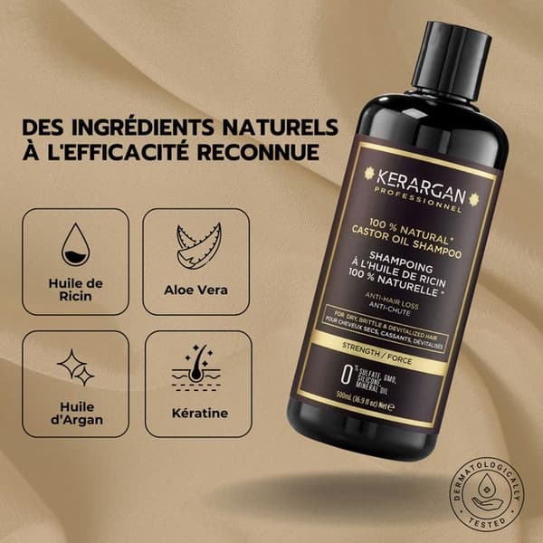 Kerargan - Schampo med ricinolja, argan och kamomill för att stimulera hårväxt och minska håravfall