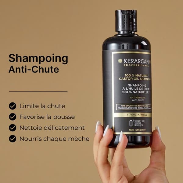 Kerargan - Schampo med ricinolja, argan och kamomill för att stimulera hårväxt och minska håravfall
