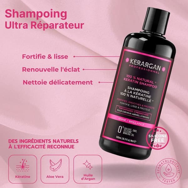 Kerargan - Schampo och mask med keratin och arganolja för att stärka och skydda ditt hår - 2x500 ml