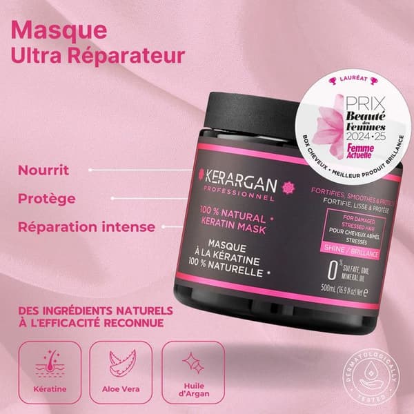 Kerargan - Schampo och mask med keratin och arganolja för att stärka och skydda ditt hår - 2x500 ml