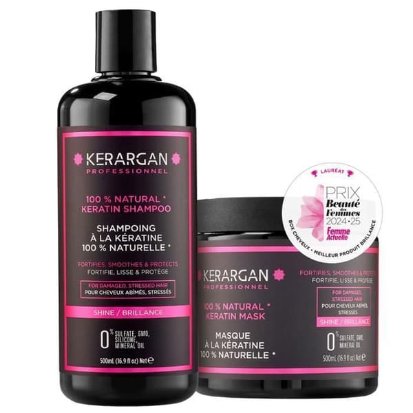 Kerargan - Schampo och mask med keratin och arganolja för att stärka och skydda ditt hår - 2x500 ml