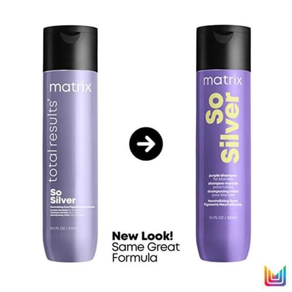 TOTALA RESULTAT SÅ SILVER Matrix Schampo. Grånande schampo som neutraliserar och tar bort avsatta gula toner i v-toner