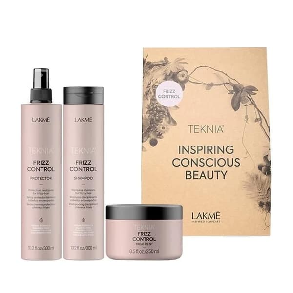 Lakme TKN Frizz Control Retail Pack: Schampo 300 ml + Behandling 250 ml + Protector 300 ml