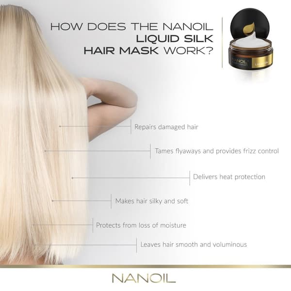 Hårmask Med Flytande Silke Nanoil Liquid Silk Hair Mask 300ml - Hårinpackning, regenerering, hälsa & glans, återuppbyggnad & spänst