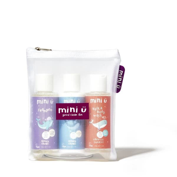 Mini-U® matkapakkaus Shampoo 100 ml+hoitoaine 100 ml+hius- ja vartalopesu 100 ml