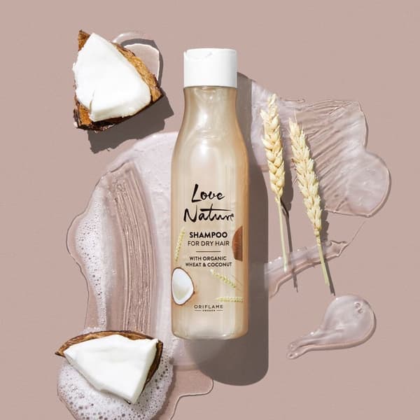 Oriflame Love Nature -shampoo luomuvehnästä ja kookoksesta kuiville hiuksille 250 ml