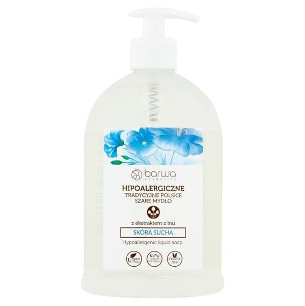 Harmaa hypoallergeeninen saippua pellavalla 500ml - BARWA