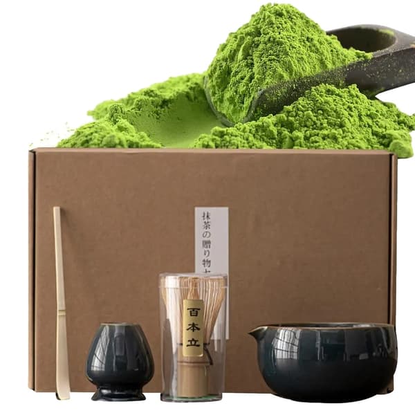 Matcha-jauhesetti, bambuvispilä ja kulho, saatavana valkoisena, kahvinruskeana ja mustana,Musta