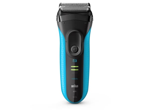 Braun Series 3 3010 Wet & Dry, Folierakapparat, 2 SensoFoil, 1 Middle Trimmer, Svart, Blå, LED, Batteri, Nickel-metallhydrid (NiMH)