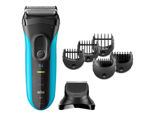 Braun Series 3 Shave&Style 3010BT, Barberingsmaskin, 2 SensoFoil, 1 Middle Trimmer, 5 kammen 17 mm, Sort, Blå, LED, Batteri, Nikkelmetallhydrid (NiMH