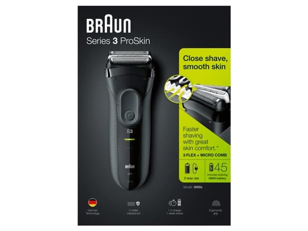 Braun 3-3000s ProSkin, Barberingsmaskin, Sort, LED, Kraft indikator, AC / batteri, Nikkelmetallhydrid (NiMH)