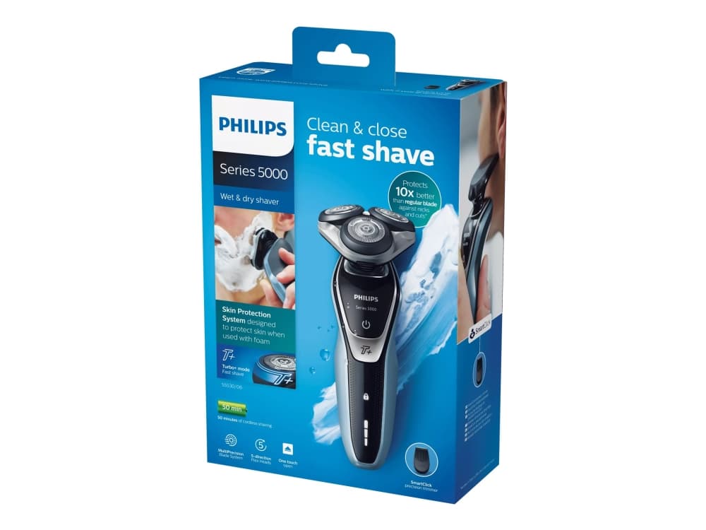Philips SHAVER Series 5000 Rakapparat för våt- och torrakning, Roterande rakhuvud, SH50, 2 År, Svart, Silver, LED, Batteri